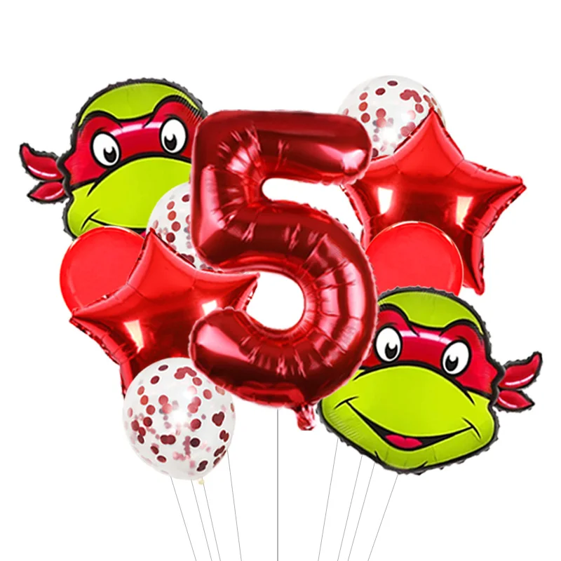 Four Masked Ninja Turtles Foil Balloon Bunch Blue Red Orange Purple with Ninja Star Shield Mylar for Themed Celebration Event - view 6