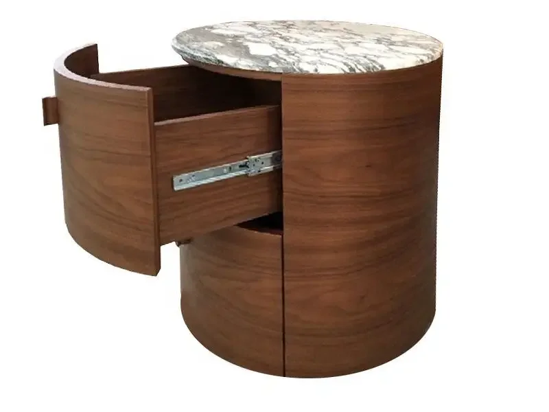 CTG-08 Manufacturing Custom Walnut Nightstand Wooden Nightstand with Drawers Luxury New Design Round Nightstand