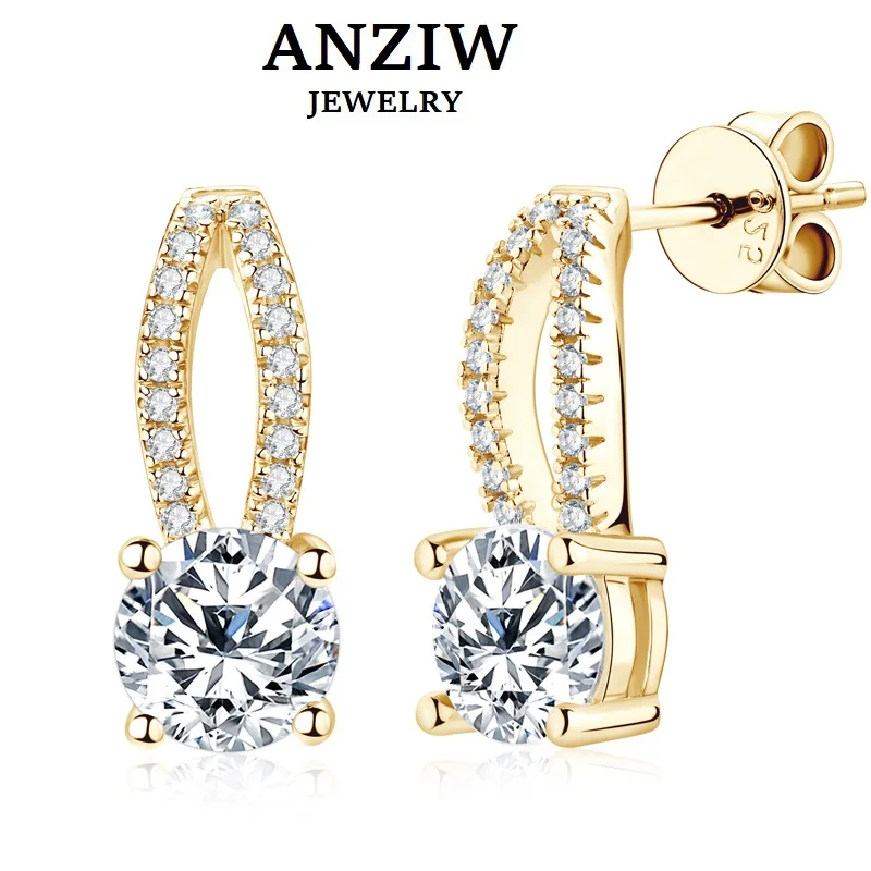 Anziw Solitaire D1.0CT Moissanite Drop Earrings Real 925 Silver Piercing Ear Stud Earring for Women Wedding Jewelry Party Gifts