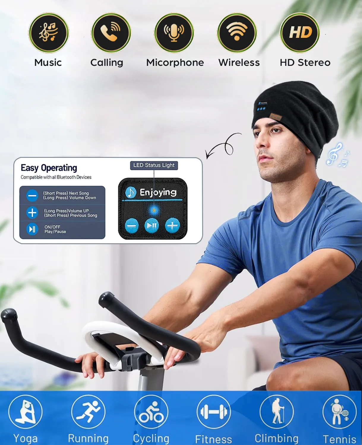 سماعة رأس بخاصية البلوتوث سماعة رأس ذكية لاسلكية للنساء قبعة صغيرة المتكلم الصيد التخييم تشغيل الموسيقى سماعة ربيع الخريف قبعة