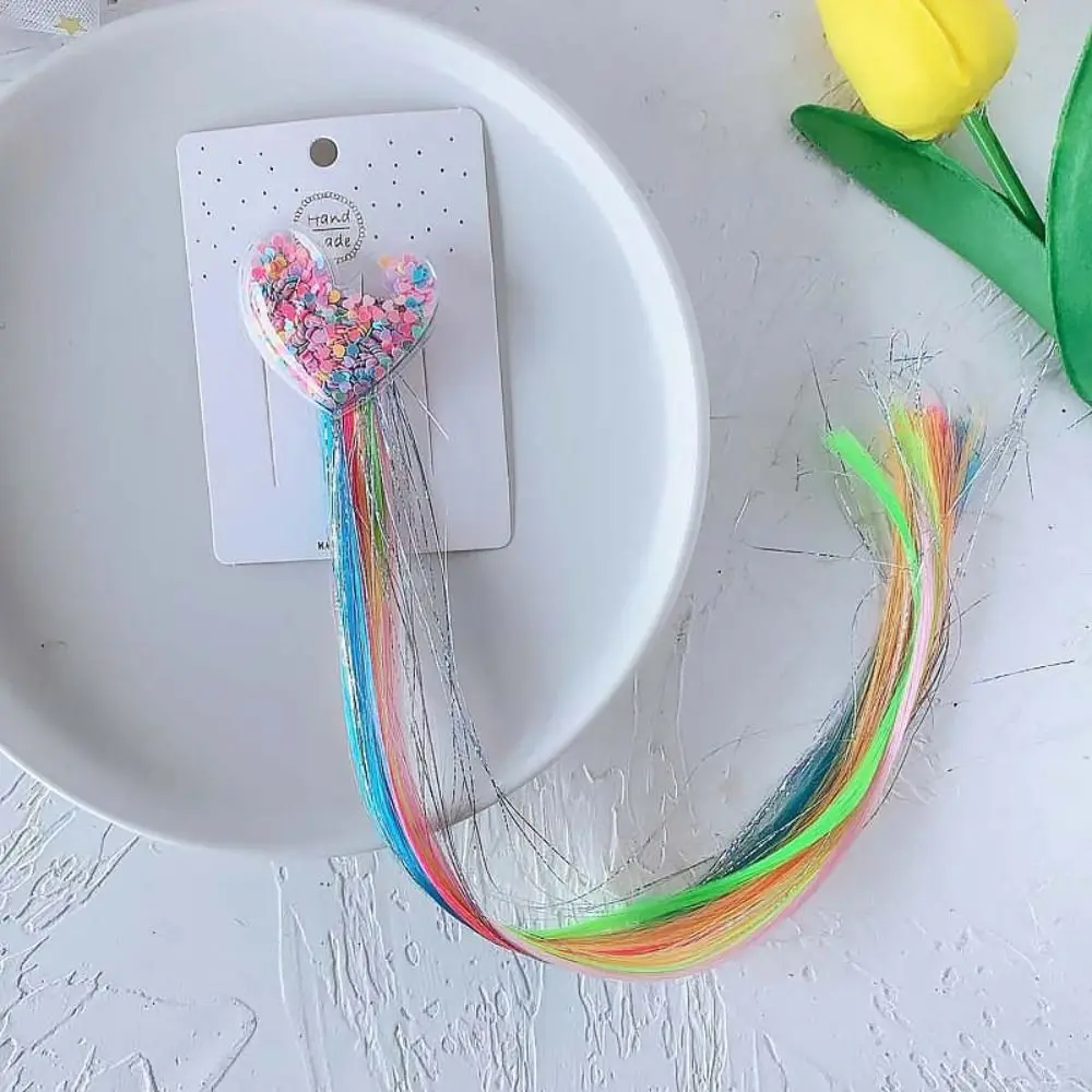 Haaraccessoires Regenboogmeisje Pruik Haarclip Drijfzand Lovertjes Sparkle Klatergoud Zijden Pruik Rechte Ster Kinderen Cartoon Pruik Feest