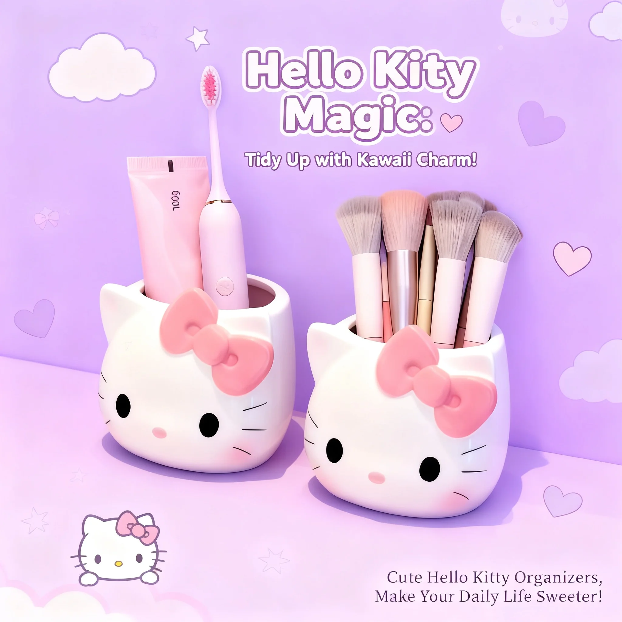 

Cute Hello Kitty Sanrio Creative Desktop Organizer Multi Functional Pen Holder Cosmetic Storage Box Office Y2K Aesthetic Gifts