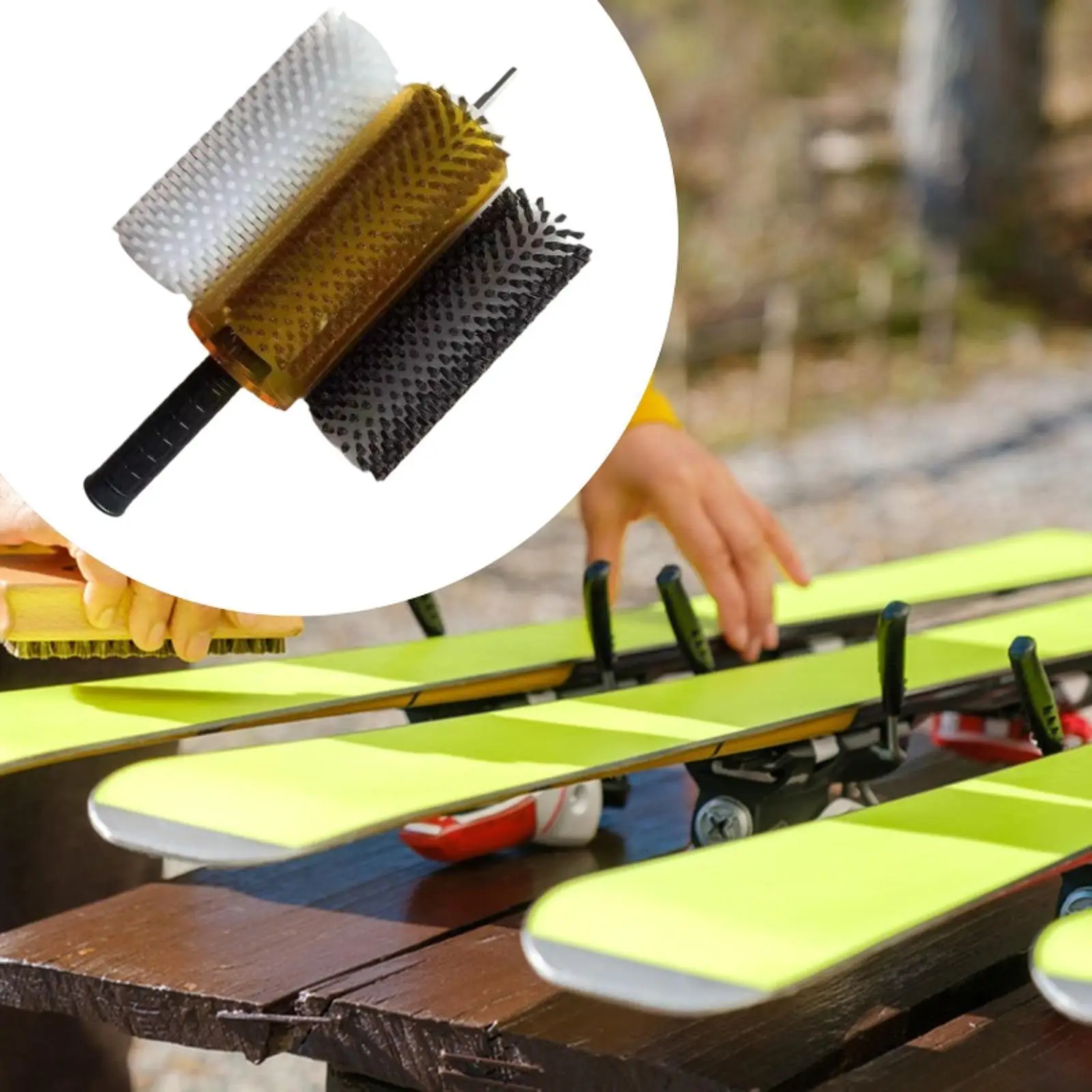 Ski Wax Brushes Kit Rotating Nylon Copper Horsehair Brush Set with Handle Cover for Ski Board Cleaning