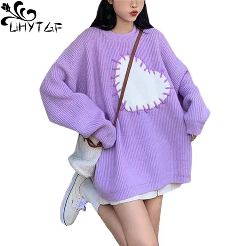 

UHYTGF Autumn Winter Sweater Women's Long Sleeve Pullover Casual Warm Sweaters Female Love O Neck Elastic Knitted Top Ladies 139