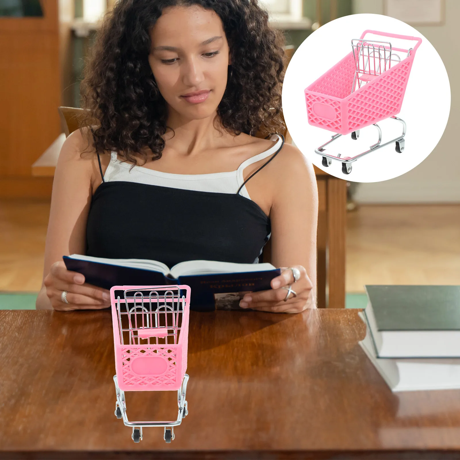 Mini carrito de compras para manualidades de Metal, cesta de almacenamiento de hierro, artesanía de hierro creativa, carrito de estilo supermercado, herramienta de empuje para cocina