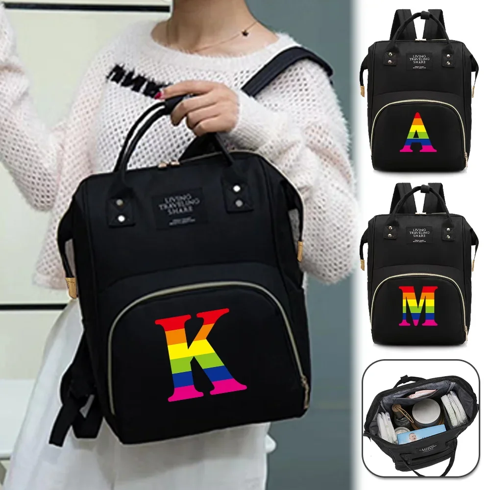 Mommy Backpack Convenient Baby Bottle Nursing Bags Diaper Bag Travel Essentials Storage Nappy Organizer Print Rainbow Series