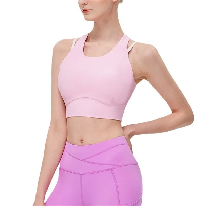 Lente Afneembare Yoga Tank Top Effen Kleur Jarretel Comfortabel En Nude Sexy Dames Mouwloze Borst Pad Sportvest