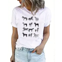 Horse Print Crew Neck T-Shirt Short Sleeve Fashion Casual Sport Basic Clothes Harajuku Style Summer Women's Graphic T Shirts