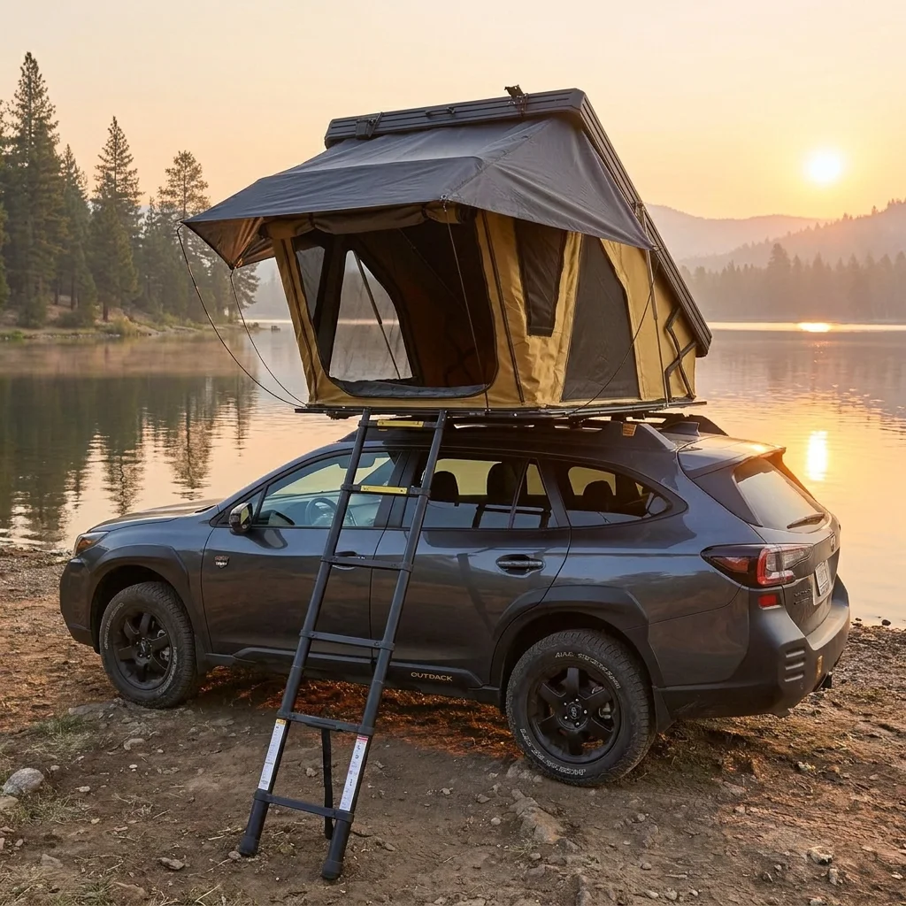 2026 Premium Hard Shell Wedge Rooftop Tent All Weather Car Camping Roof Tent with Rainfly and Ladder for 4x4 Vehiclepromote sale