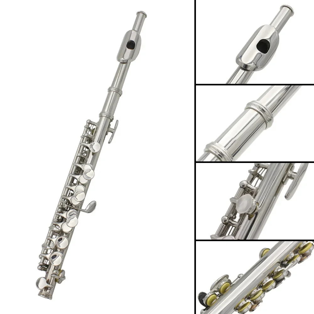 16-Hole Piccolo Silver C key E key White brass body Students playing piccolo Western musical instruments Flute