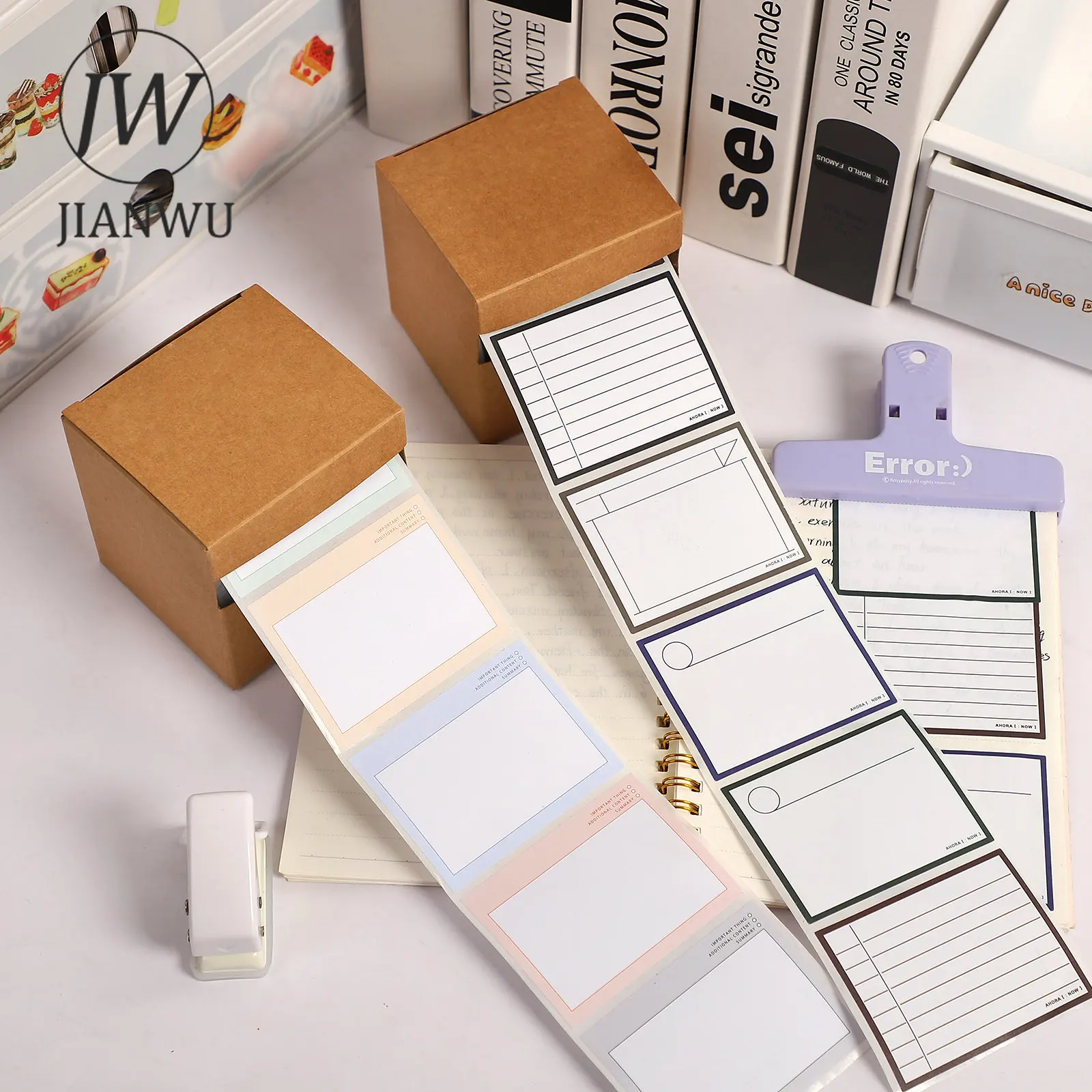 JIANWU 250 Sheets Pull Out Design Sticky Notes Box Creative DIY Memo Pad Roll Stationary Student Supplies