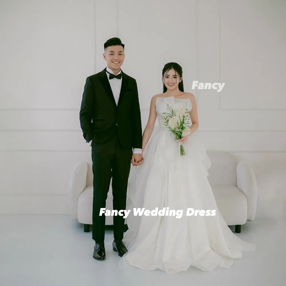 Ausgefallenes Prinzessin-Organza-Korea-Abendkleid für Fotoshootings, A-Linie, bodenlange Brautkleider, Korsett ienia Ohio Ohio Customized