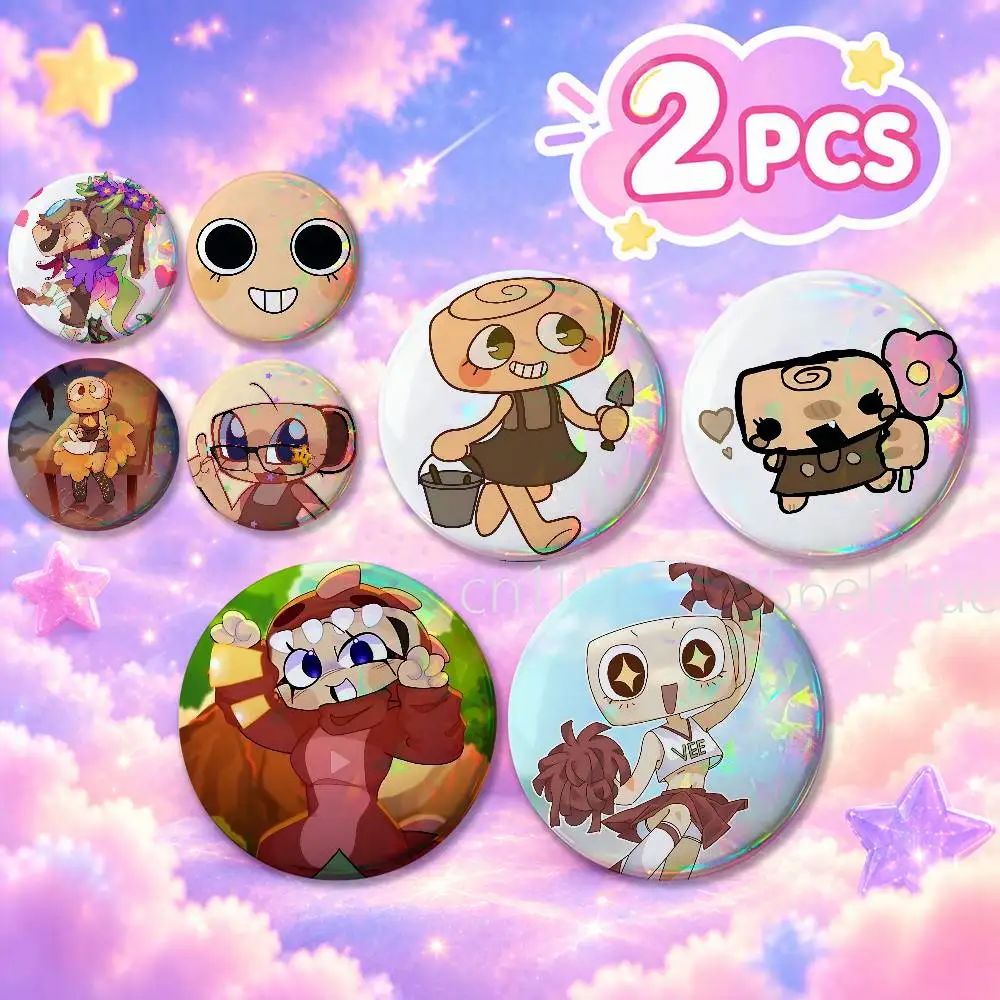 FOR Brawl Stars Shelly 2Pcs Set Round Badge Holographic Foil Button Pin Brooch Backpack Clothing Lapel Decor Fans Gift