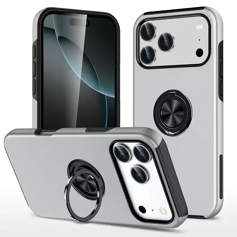 Fashion Plain Magnetic Ring Holder Phone Case for IPhone 17 Air 16E 16 15 14 Plus 13 12 Pro Max Shockproof Plastic Protect Cover