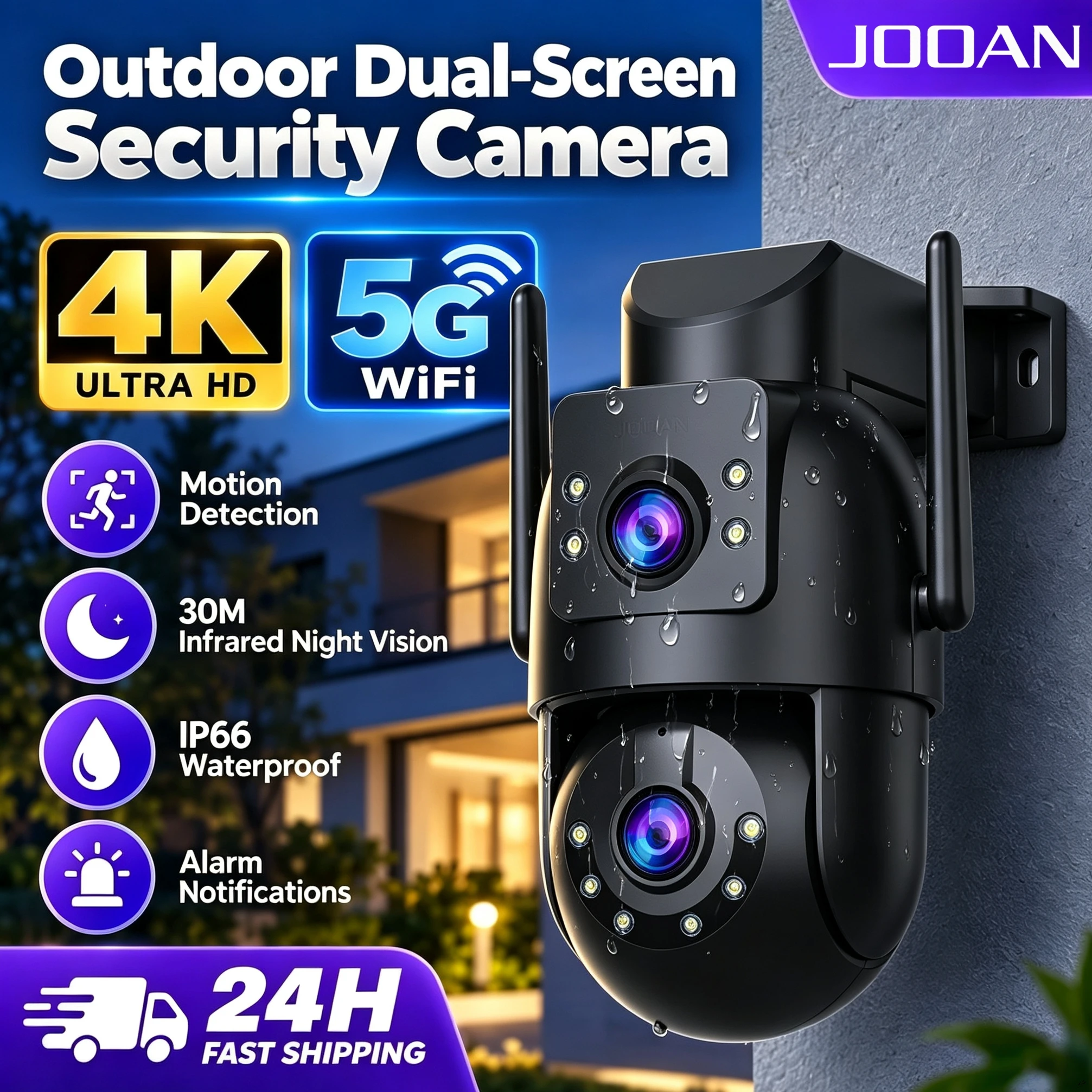 JOOAN 4K 8MP Wifi Camera PTZ Outdoor Dual Screen 5X Zoom Motion Detection Night Vision Security Protection CCTV Surveillance