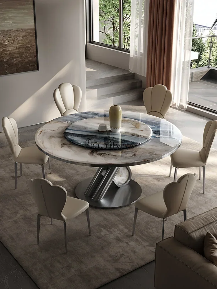 FGSlate round table modern light luxury high-end microcrystalline stone luxury stone belt turntable