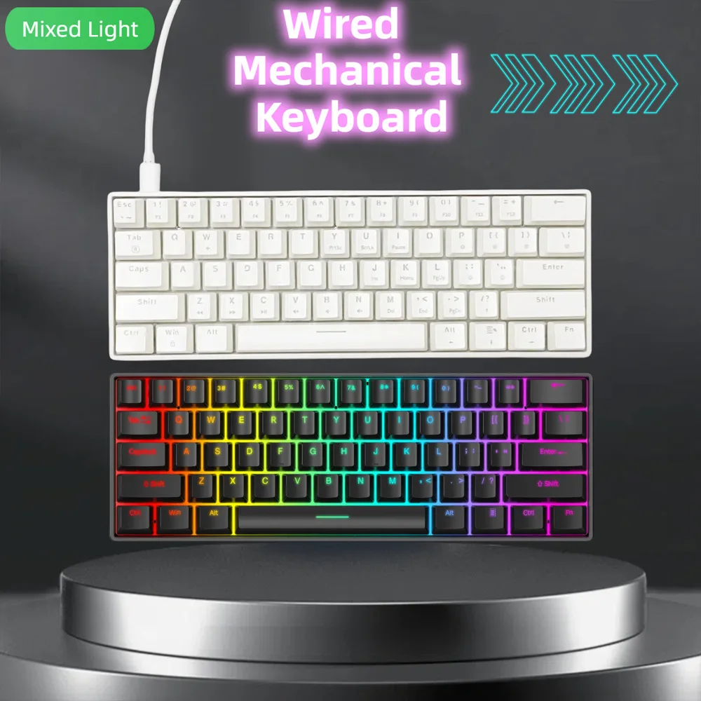 61 مفتاحًا لوحة مفاتيح ميكانيكية سلكية للألعاب مختلطة بني فاتح أزرق أحمر عمود لوحة مفاتيح ميكانيكية أحرف محفورة شفافة #1