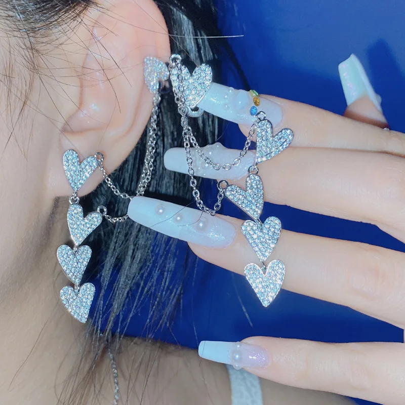 

MDLFES Mo!ssan Diamonds Style Crooked Heart Ear Bone Clip Tassel 18K Plated Brilliant Diamonds Necklace