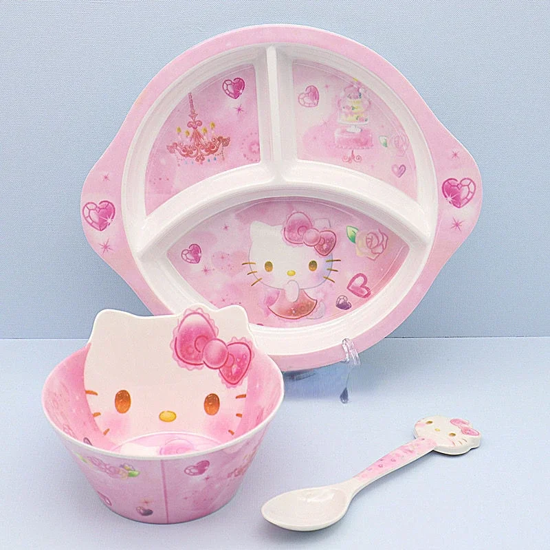 Hello kitty cartoon animation creative children\'s set style divided plate anti-fall cute fashion bowl foreign birthday gift