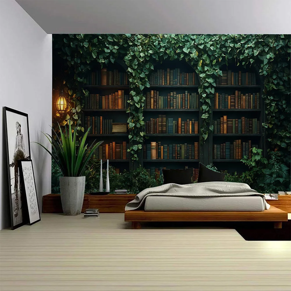 

Vintage Bookshelf Tapestry Wall Hanging Library Home Wall Art Decoration Bohemian Hippie Tapestry Bedroom Dormitory Decoration
