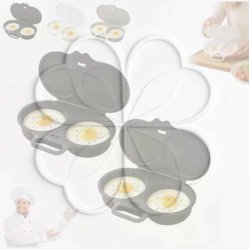 Microwave Double Egg Poacher Food Grade Plastic Reusable Heat Resistant Omelet Maker for Dorm Small Kitchen Use