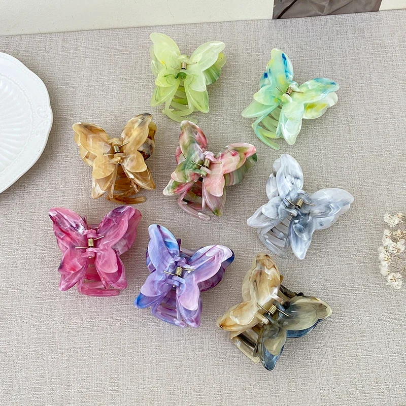 

Simple Elegant Marble Korean Fashion Back Spoon Hair Clip Texture Double Layered Butterfly Grab Clip Girl Hair Accessory