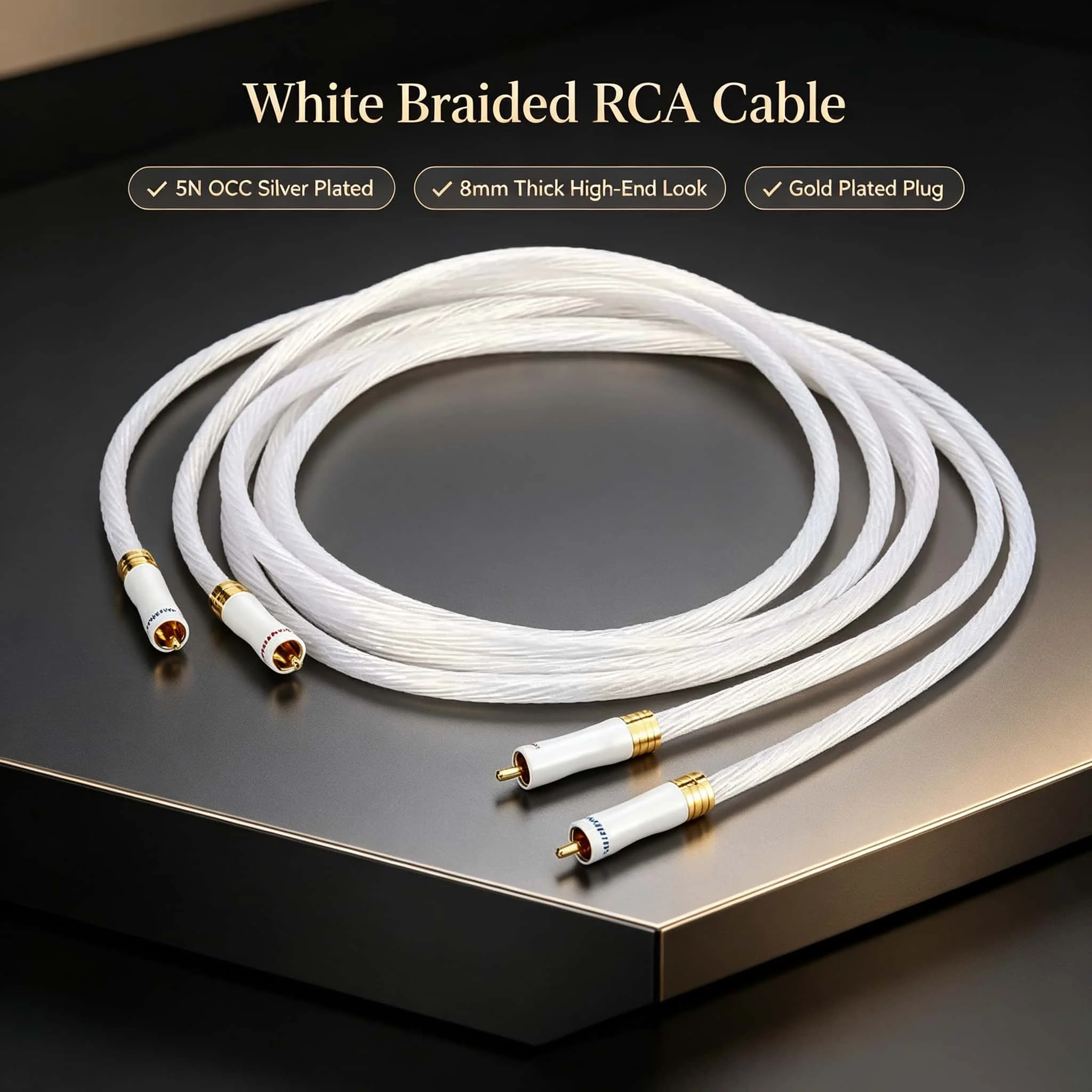 RCA Cable Audiophile 5N OCC Silver Plated Stereo Interconnect for Amplifier DAC Hifi One Pair