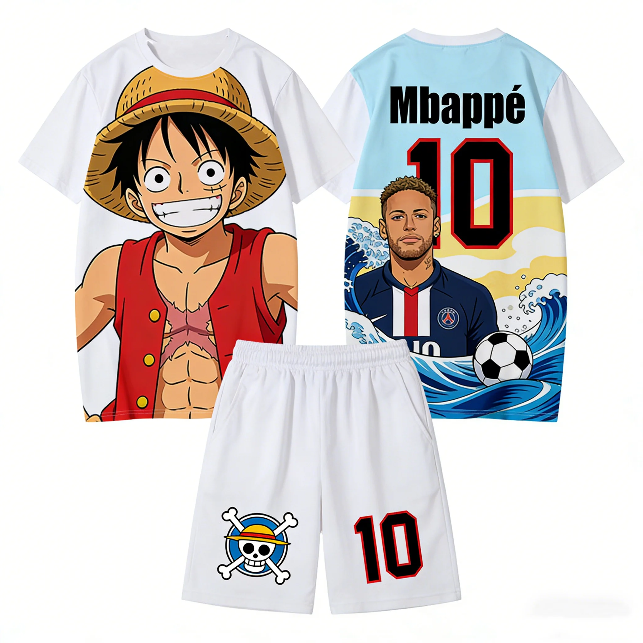 

Комбинезон с мультяшным принтом в коллаборации с Mbappe, спортивная толстовка для футбола на открытом воздухе, быстросохнущая мужская футболка + шорты, детский костюм