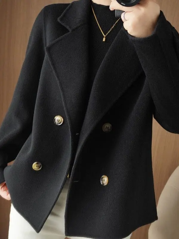 Trendy Thickened Woolen Coat Women's Suit Collar Winter Outerwear Korean Style Loose Fit Jacket High Waist Polyester Fiber 3