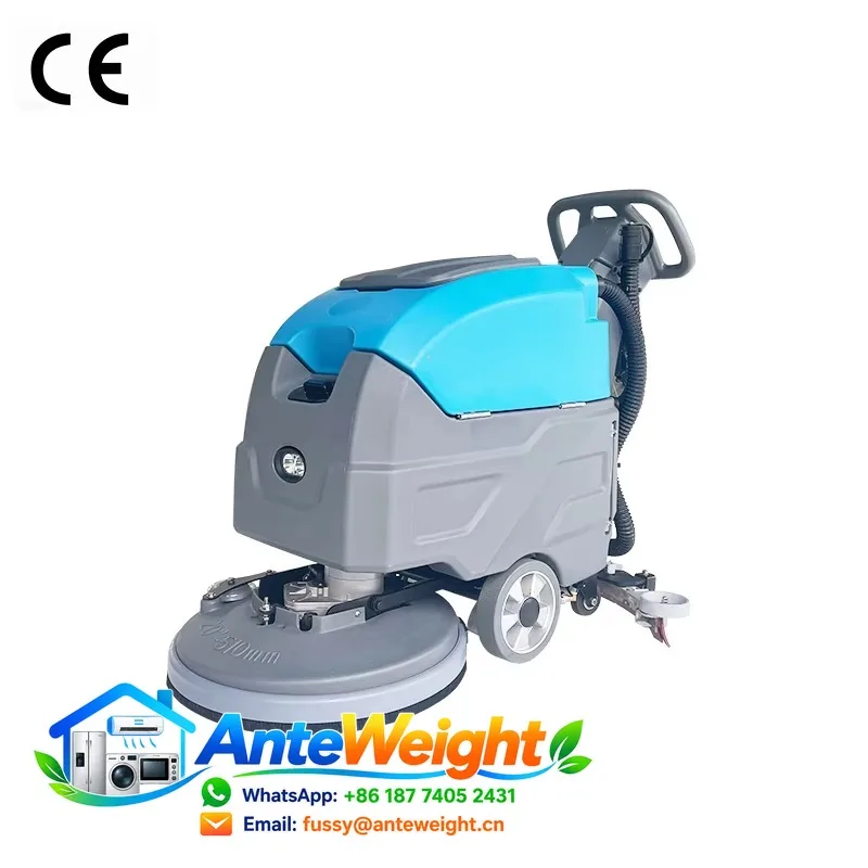 45L Solution Tank Walk-Behind Commercial Floor Scrubber & Sweeper Hand Push Electric 24V for Warehouse Use