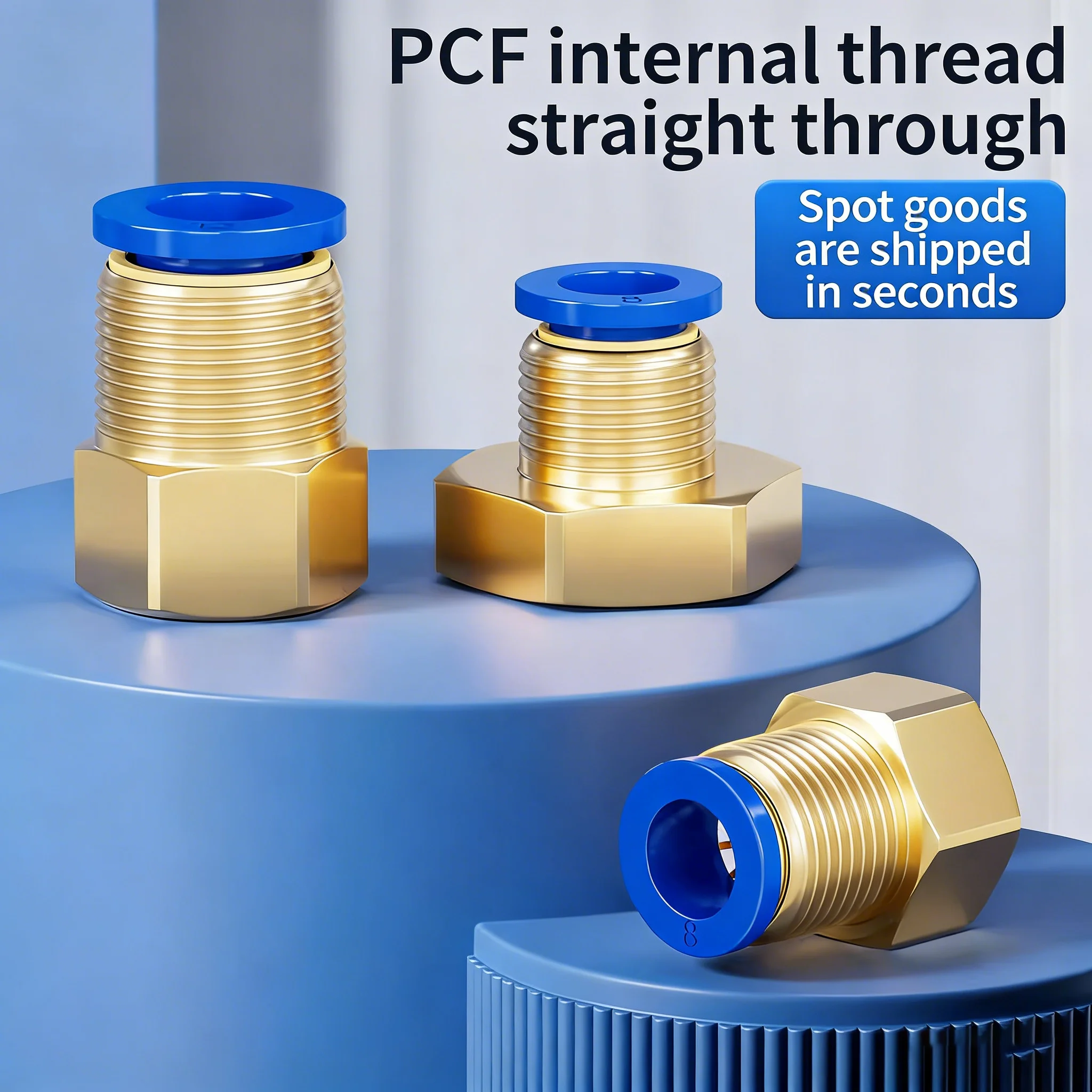 10/50PCS Internally Threaded Straight-through Copper Quick-insert Pneumatic Tracheal Joint PCF4-M5/6-01/8-02/10-03/12-04