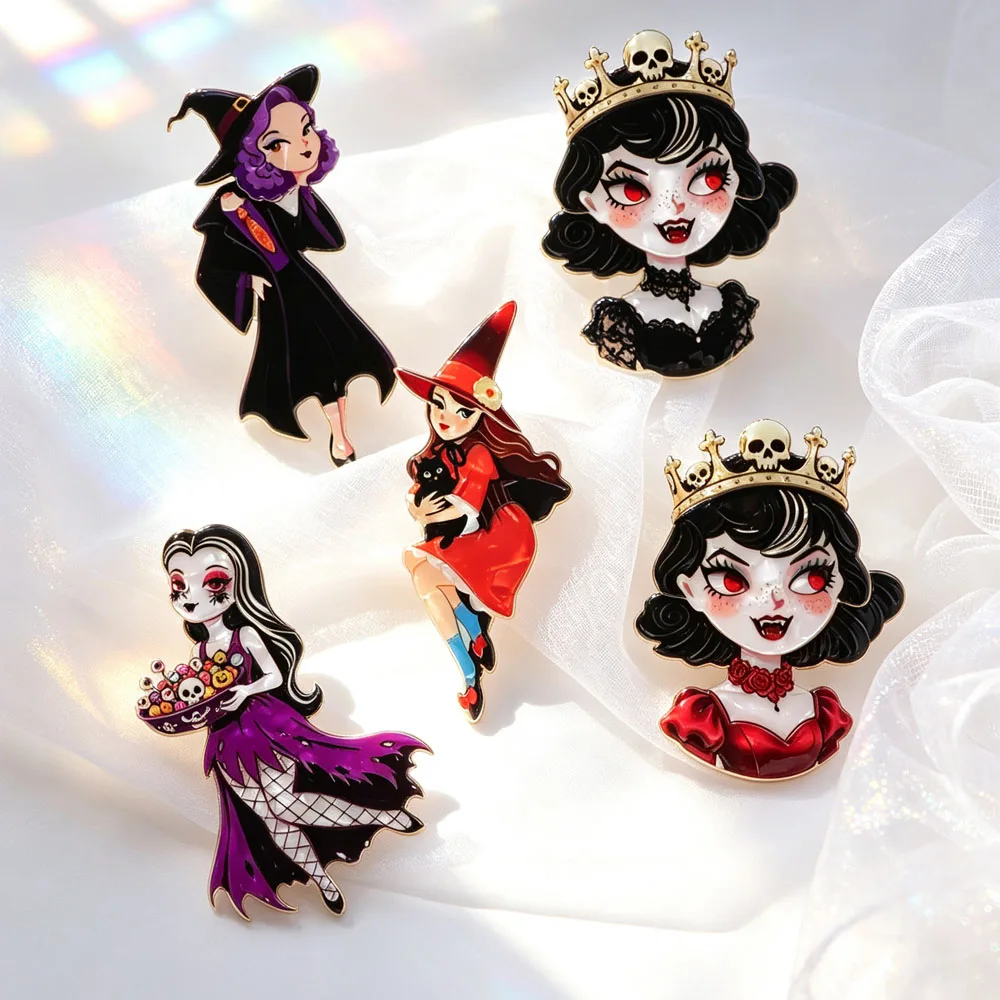 2D Flat, 1pc Halloween Vintage Cartoon Acrylic Hand-Assembled Brooch, Bat Vampire Shaped Pin, Drip-Glazed Scratch-Resistant