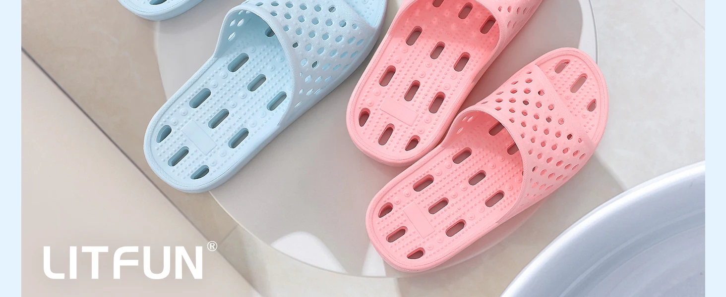 Shevalues Schnelltrocknende Damen-Duschpantoffeln, flache Slip-On-Hausschuhe, bequeme Badezimmer-Slides, rutschfeste Pool-Sandalen für den Fitnessbereich – Detail 3