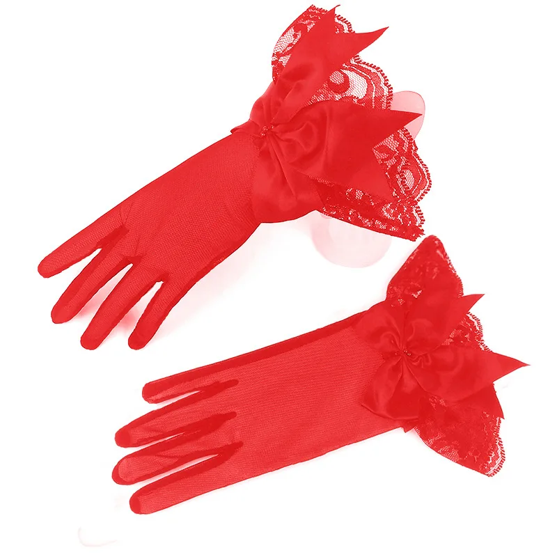 

5pair Women Bright Gloves Wedding Short Mesh Lace Edge Pearl Butterfly Net Red Photo Dress Party Animation Cartoon Role Play