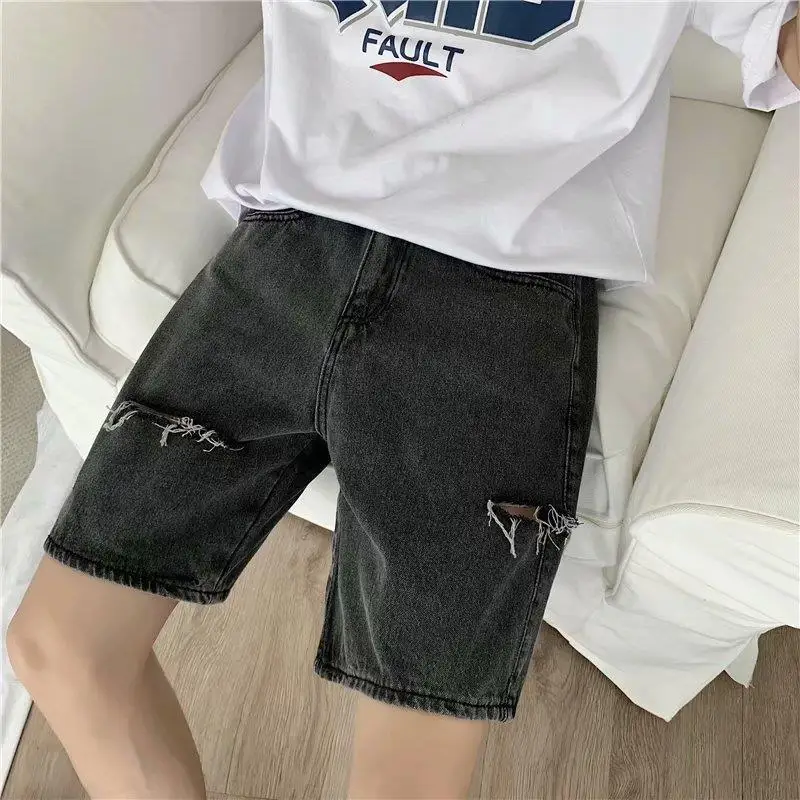 Man Denim Shorts Wide Loose Ripped Very Micro Baggy Short Jeans Pants For Men Black Xxxl With Vintage Popular Xl Summer