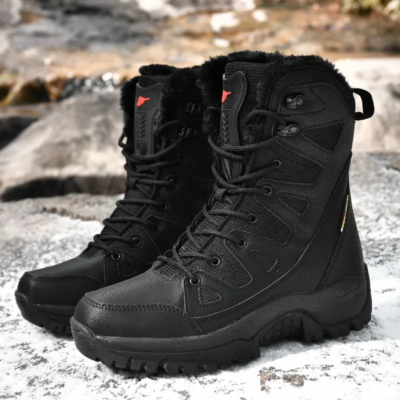 

Men's high-top cotton boots winter warm plush casual snow hiking boots lovers outdoor forest protection tactical training boots