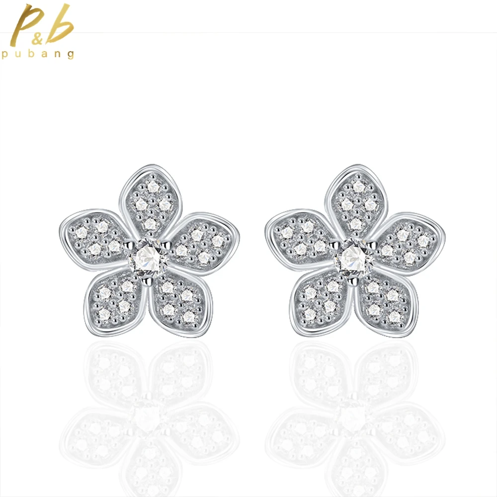 

PuBang Fine Jewelry Solid 925 Sterling Silver Classic Created Moissanite Flower Stud Earrings for Women Party Gift Free Shipping