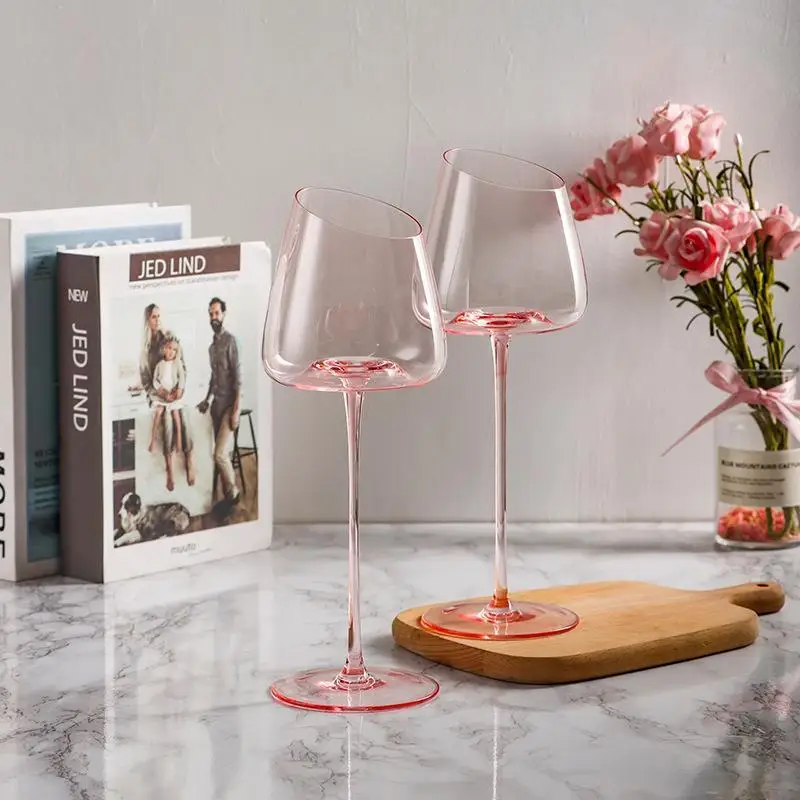 Nordic Pink Flamingo Wine Glasses Set Crystal Glass Goblet Creative Inclined Mouth Concave Bottom Clear Champagne Wine Cup Blue