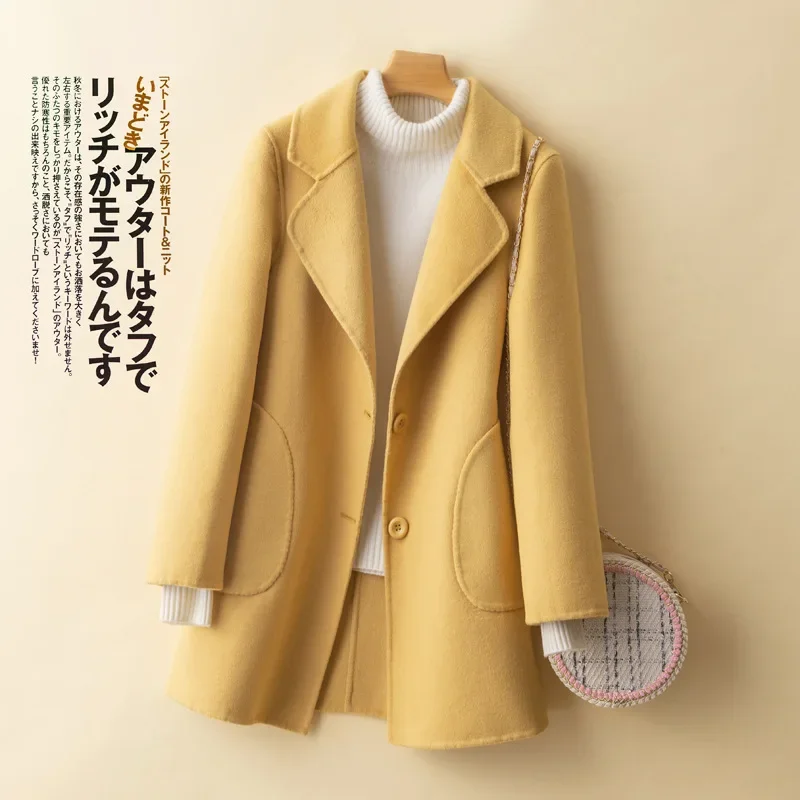 

2023 autumn and winter double-sided wool coat women's medium and long suit woolen jacket