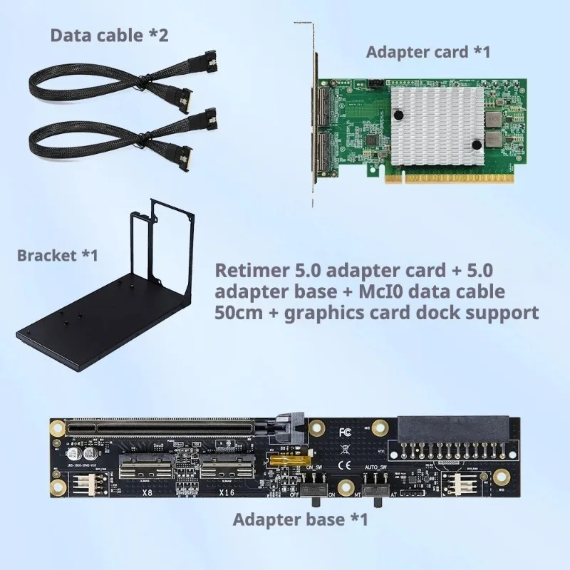 PCIe 5.0 MCIO 8i 16i Retimer Riser Card NVMe Storage Graphics Card Signal Redriver AI Server Expansion