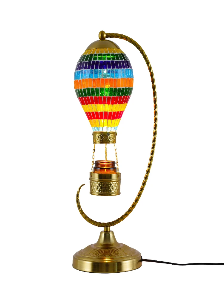 Electric Handmade Turkish Style Hot Air Balloon Desk Lamp with Mosaic Stained Glass Dome Shade E14/E26 Bulb