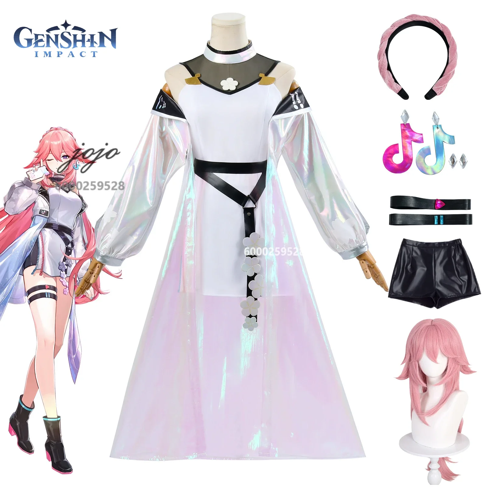 

Game Genshin Impact Yae Miko Cosplay Costume Wig Full Set Anime Role Play Halloween Costume for Women Party Comic Con Suits