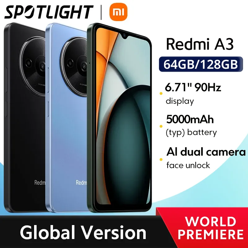 

[Глобальная версия] Смартфон Xiaomi Redmi A3 MediaTek Helio G36, 90 Гц, 6,71 дюйма, точечный дисплей, аккумулятор 5000 мАч