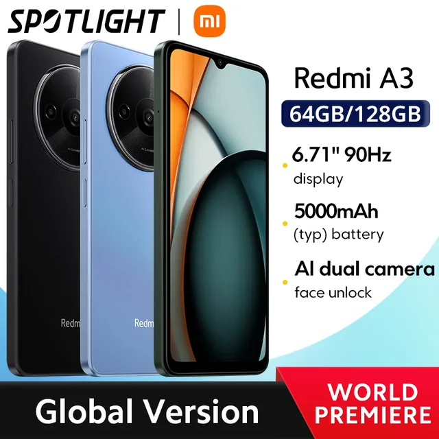 Xiaomi-redmi a3グローバルバージョンのスマートフォン,mediatek,helio g36,90hz,6.71インチのドットドロップ画面 ,5000mAhバッテリー,[ワールドプレミア]