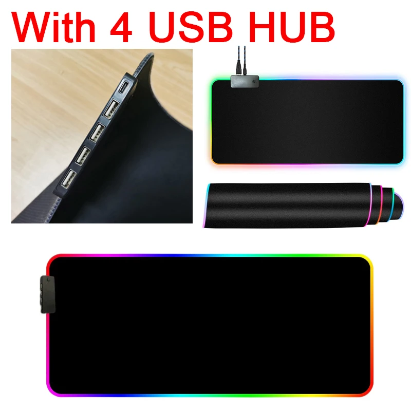 Mouse Pad With 4 Ports USB HUB Large LED Backlit Mouse Carpet Gaming RGB XXL PC Game Mousepad Gamer Desk Mat Computer Mice Mat