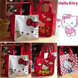 Hello Kitty Tote Bag Fashion Cute Foldable Shopping Bag Women's Handbags Printed Bento Bag Large Capacity Waterproof Lunch Bag