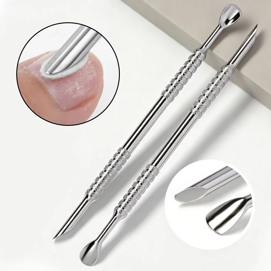 Double-ended Stainless Steel Remover Manicure Stick, Grinding File Cuticle Pusher Nail Prep Tool