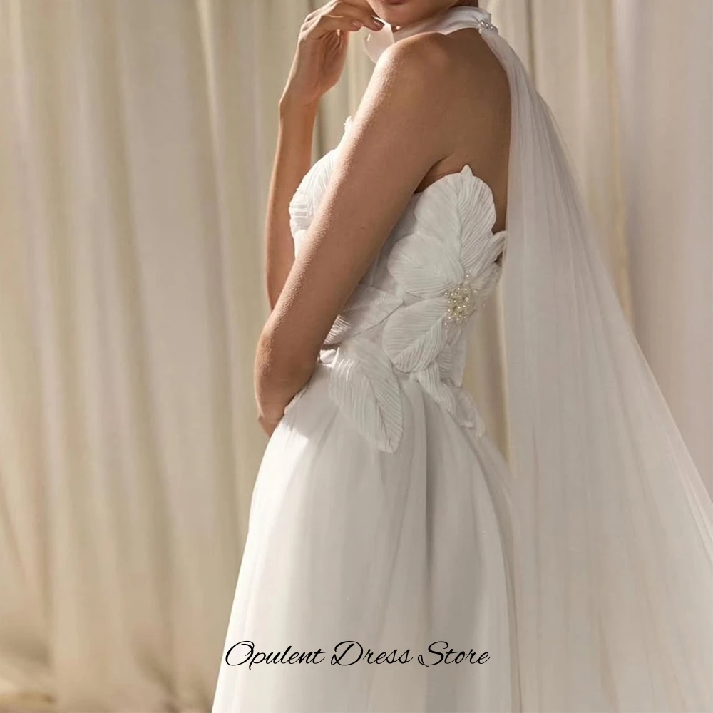 Flowers and Pearls Bridal Gowns Elegant A-Line Strapless Wedding Dress Customized Charming Tulle Sleeveless Vestido De Novia