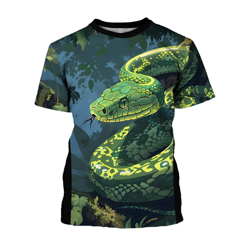 Cobra Snake Graphic T‑Shirt Colorful Rainbow Snake Print Short Sleeve Tee Animal Pattern Streetwear Casual Daily Tops For Men