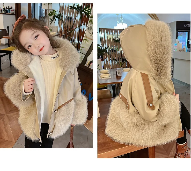 Winter Jacket Kids Girl Parkas Warm Velvet Faux Fur Coat For Girls Children Sequin Winter Clothes Soft Party Baby Girl Coats